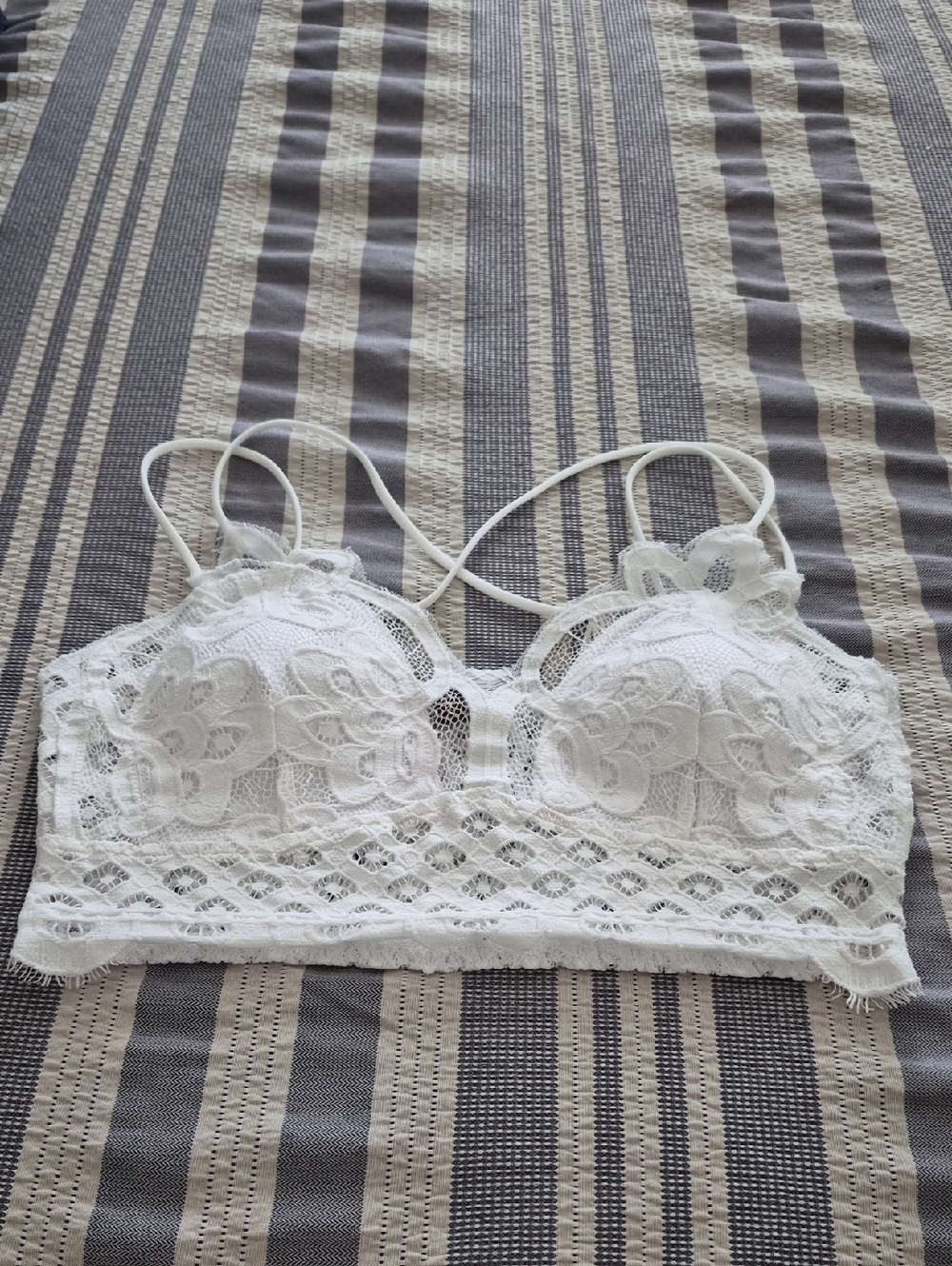 Zenana Outfitters White Lace Bralette with Floral Lace Overlay